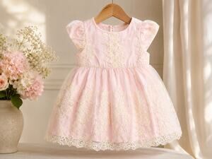 Pippa & Julie Pink Lace Special Occasion Dress Baby Girl 4T Heirloom Floral NWT